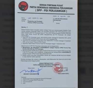 Ketua Umum DPP PDI-P Tunjuk Kaderismanto Jadi Ketua DPRD Riau