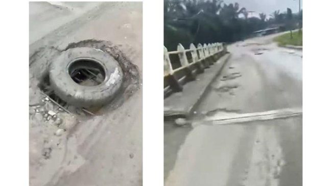 Viral, Jembatan Bolong Lintas Kampar-Rohul Desa Talang Danto Kecamatan Tapung Hulu