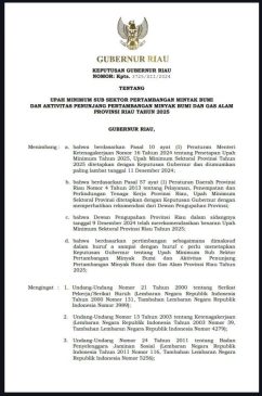 Pemprov Riau Tetapkan UMSP Migas Tahun 2025