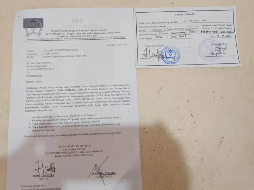 Ini Alasan DPD LSM Inpest Inhu Laporkan Kades Pauhranap ke Inspektorat Inhu