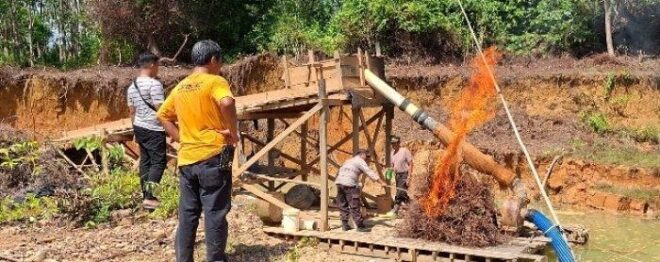 Polsek Pangean Musnahkan 3 Rakit PETI, Kapolsek: Kami Komitmen Jaga Wilayah Hukum