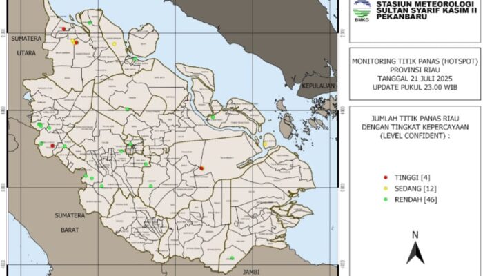 Hotspot Riau Menurun Drastis Jadi 62 Titik, BMKG Ingatkan Potensi Hujan Lebat Malam Hari