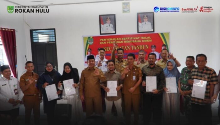 Perkuat Daya Saing UMKM Tandun, Wabup Syafaruddin Poti Serahkan Sertifikat Halal dan Izin Berusaha