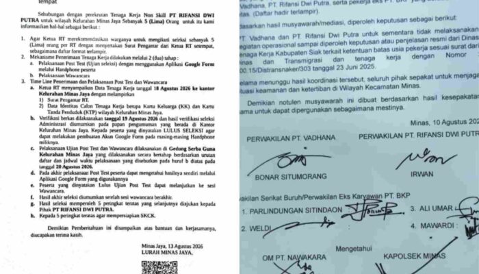 Dianggap Abaikan Kesepakatan Bersama, Proses Rekrutmen 5 Pekerja di Minas Disoal
